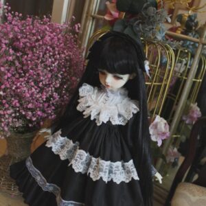 Balck dress with white lace and beads