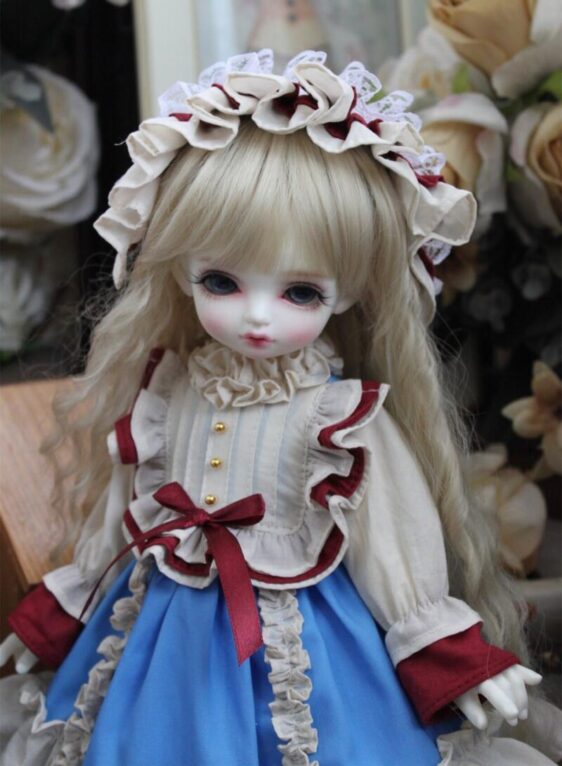 Blue tartan BJD dress with falbala