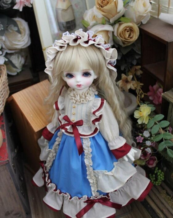 Blue tartan BJD dress with falbala