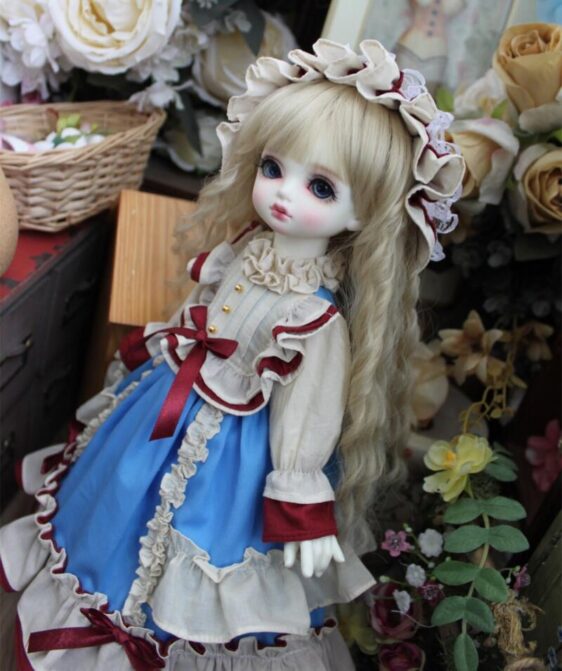 Blue tartan BJD dress with falbala