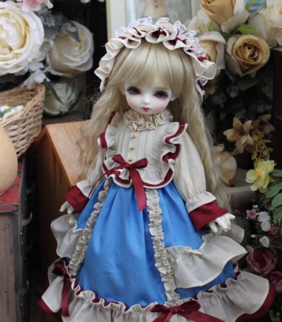 Blue tartan BJD dress with falbala