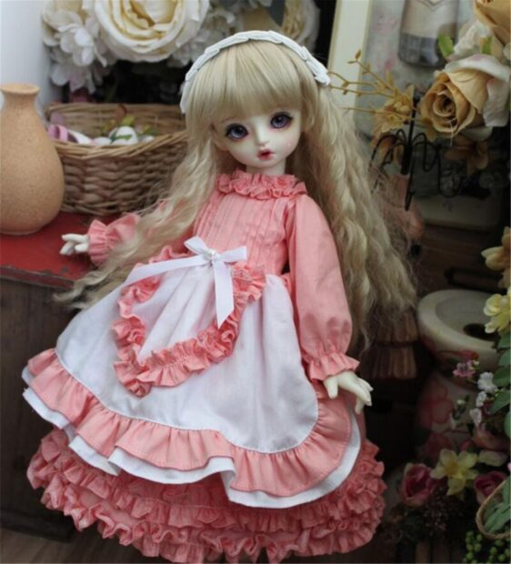 vintage pink BJD dress with falbala