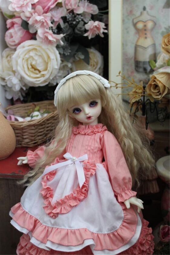 vintage pink BJD dress with falbala