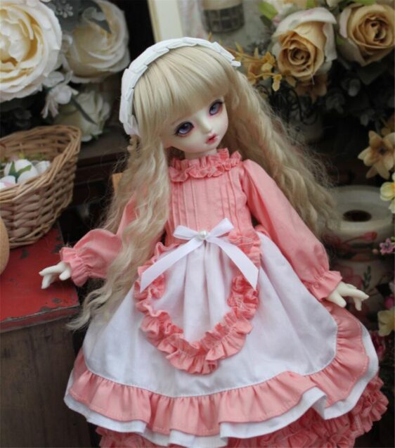 vintage pink BJD dress with falbala