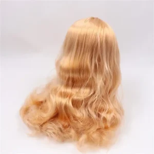 Bright gold curly RBL Blythe doll wig with scalp