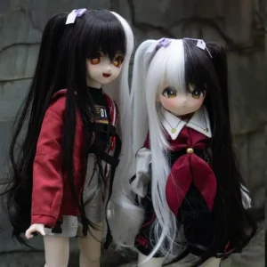 Black+Pink Long Doll Wig for 1/3, 1/4, 1/6 BJD MSD SD Dolls