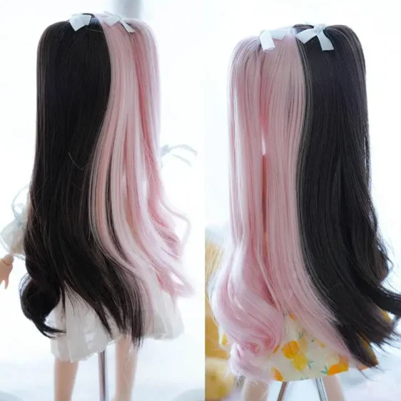 Black+Pink Long Doll Wig for 1/3, 1/4, 1/6 BJD MSD SD Dolls - Image 3