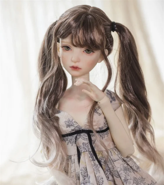 Double Ponytail BJD Wig with Bangs – Long Curly & Wavy Hair for 1/3, 1/4, MSD Dolls