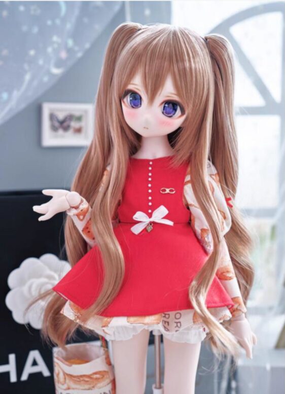 BJD Long Curly Wig with Double Ponytails – Perfect for 1/3, 1/4, 1/6 Dolls