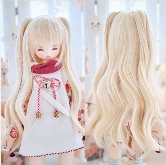 BJD Long Curly Wig with Double Ponytails – Perfect for 1/3, 1/4, 1/6 Dolls