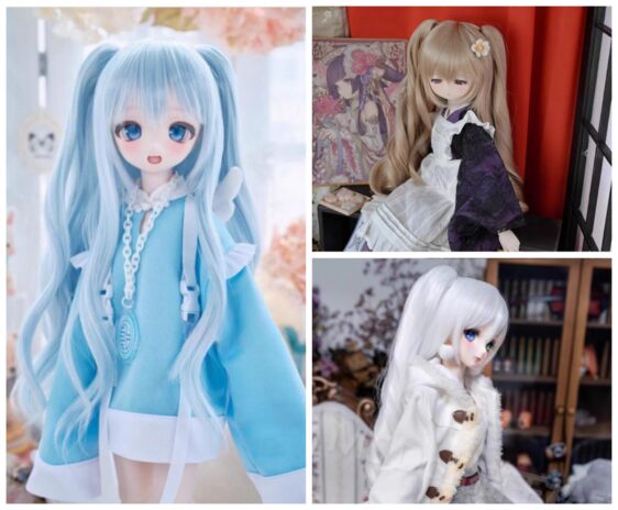 BJD Long Curly Wig with Double Ponytails – Perfect for 1/3, 1/4, 1/6 Dolls
