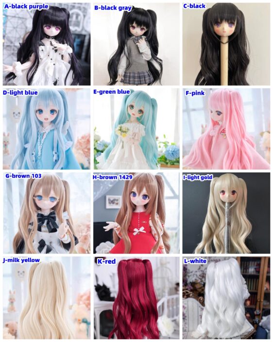 BJD Long Curly Wig with Double Ponytails – Perfect for 1/3, 1/4, 1/6 Dolls