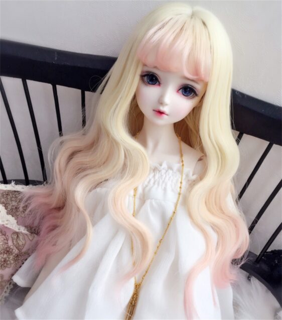 Custom Make 1/3 1/4 1/6 Bjd Doll Long Wavy Wig with Bangs SD Doll Big Wave Gradient Color Wig Hair 9-10'' 8-9