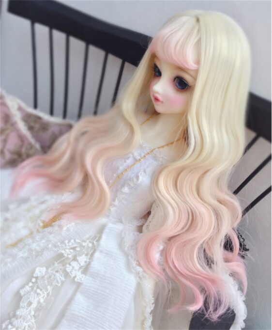 Custom Make 1/3 1/4 1/6 Bjd Doll Long Wavy Wig with Bangs SD Doll Big Wave Gradient Color Wig Hair 9-10'' 8-9