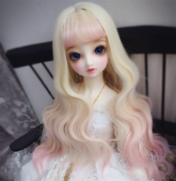 Custom Make 1/3 1/4 1/6 Bjd Doll Long Wavy Wig with Bangs SD Doll Big Wave Gradient Color Wig Hair 9-10'' 8-9