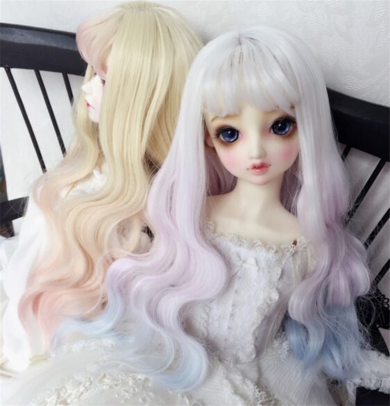 Custom Make 1/3 1/4 1/6 Bjd Doll Long Wavy Wig with Bangs SD Doll Big Wave Gradient Color Wig Hair 9-10'' 8-9