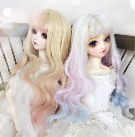 Custom Make 1/3 1/4 1/6 Bjd Doll Long Wavy Wig with Bangs SD Doll Big Wave Gradient Color Wig Hair 9-10'' 8-9