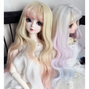 Özel Yapım 1/3 1/4 1/6 Bjd Doll Long Wavy Wig with Bangs SD Doll Big Wave Gradient Color Wig Hair 9-10'' 8-9