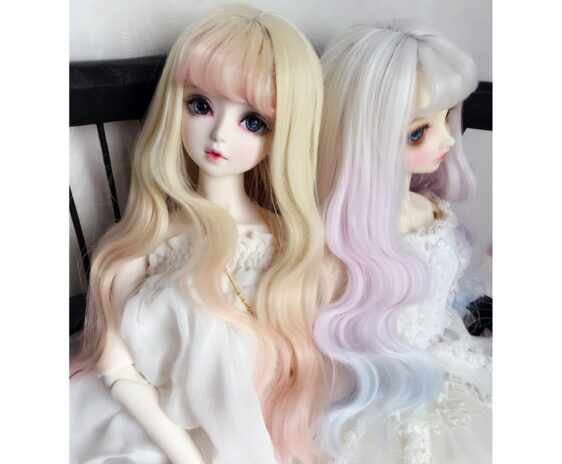 Custom Make 1/3 1/4 1/6 Bjd Doll Long Wavy Wig with Bangs SD Doll Big Wave Gradient Color Wig Hair 9-10'' 8-9
