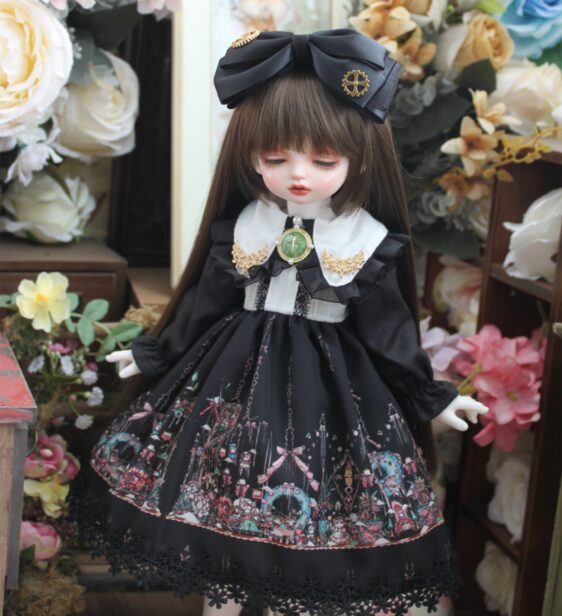 Black Dress & Hairband Set for BJD – 1/4, 1/6, MSD, Yosd, Blythe Doll Clothes