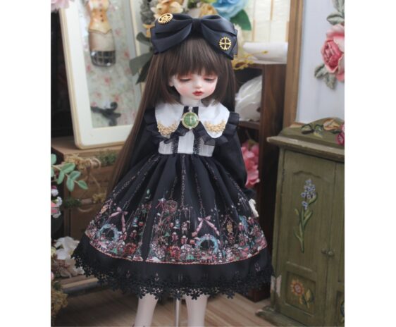 Black Dress & Hairband Set for BJD – 1/4, 1/6, MSD, Yosd, Blythe Doll Clothes