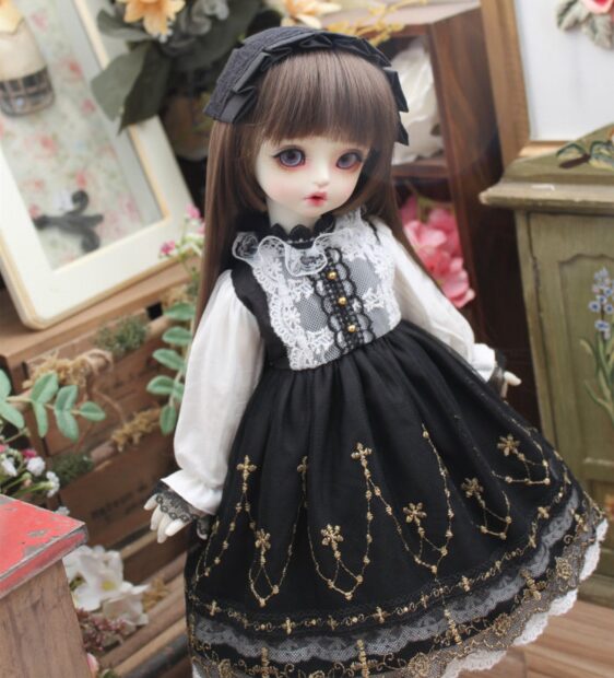 Black Dress & Hairband Set for BJD – 1/4, 1/6, MSD, Yosd, Blythe Doll Clothes