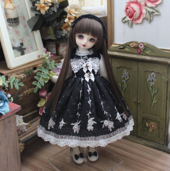 Black Dress & Hairband Set for BJD – 1/4, 1/6, MSD, Yosd, Blythe Doll Clothes