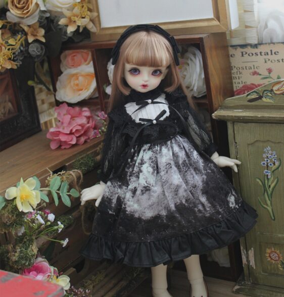 Black Dress & Hairband Set for BJD – 1/4, 1/6, MSD, Yosd, Blythe Doll Clothes