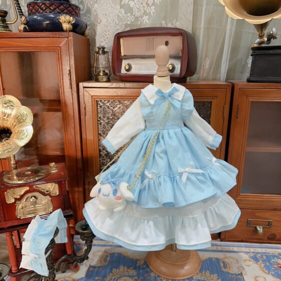 Blue Bunny Dress for Dolls - BJD Outfit with Headband