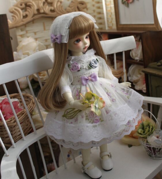 Flower BJD Dress with Headband for 1/3, 1/6, 1/4 Dolls – Fashion Doll Clothes